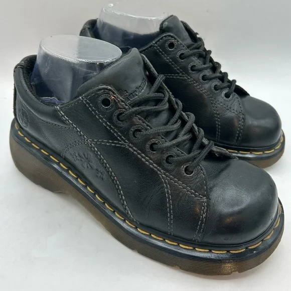 RARE DAISY Flower Dr. Martens Chunky Black Leather 12283 Oxford Boot WMS Sz 7 - Picture 9 of 15